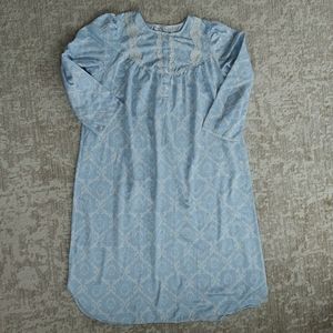 Miss Elaine Lace Floral Granny Nightgown L Blue White